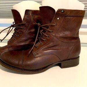 Frye Erin Leather Lug Cap Toe Lace Up Work Combat Boots Brown Size 8 Women's